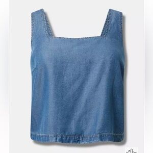 Torrid, Size 2, NWT,Denim Square-Neck Tank Top - Blue, button back